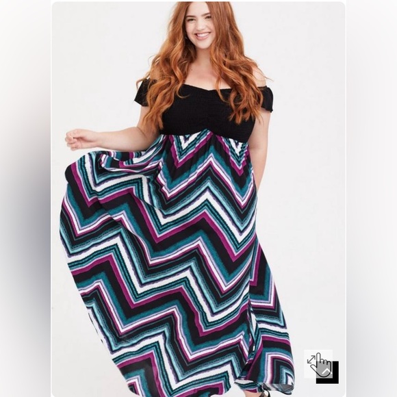 Torrid maxi challis chevron off shoulder dress size 00 - Picture 4 of 7